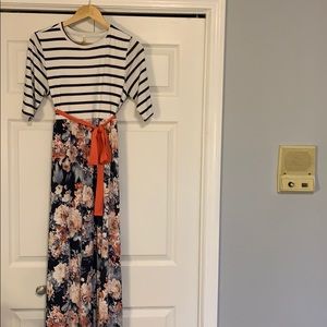 Pinkblush Striped and Floral Maxi Dress with Orange Accent